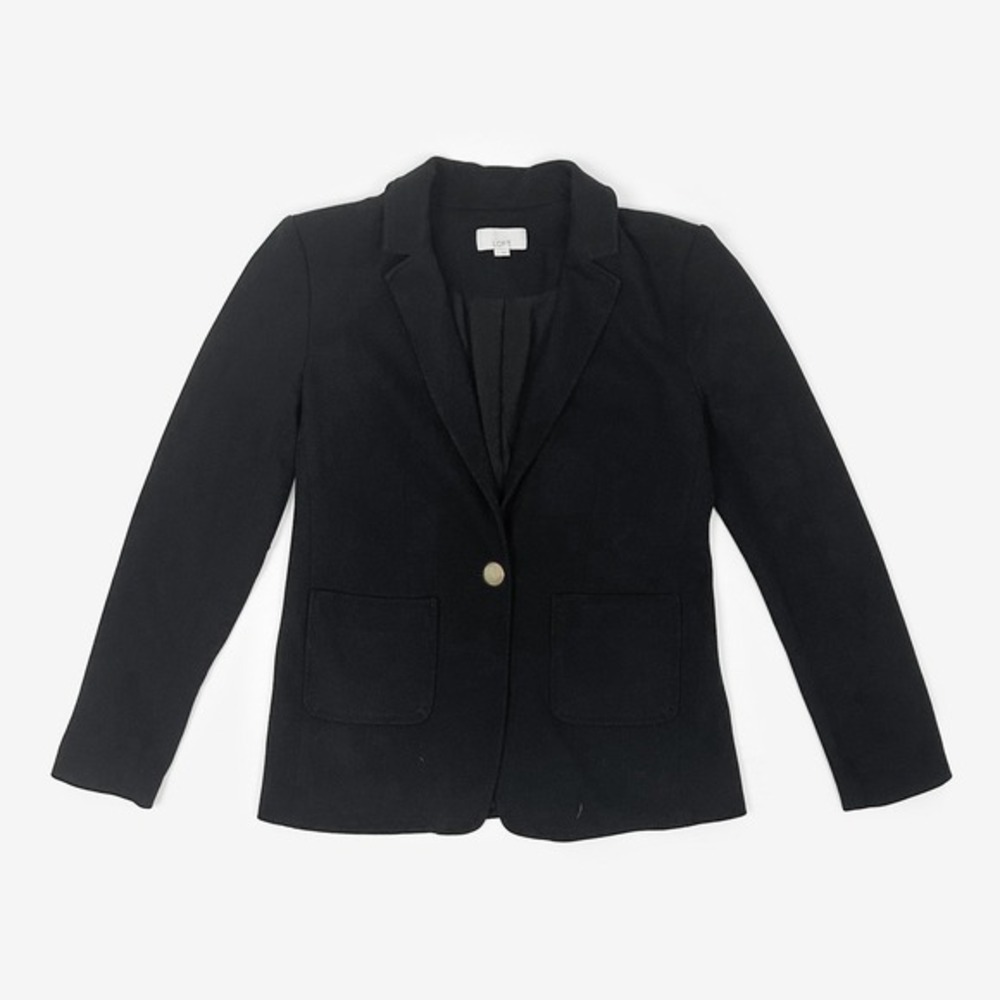 LOFT One Button Blazer Size 2 Black Cotton Blend Classic Tailored Career Office - Picture 3 of 9